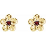 14K Yellow Imitation Mozambique Garnet January Birthstone Flower Earrings