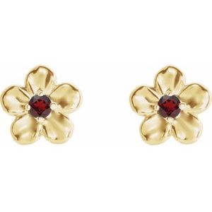 14K Yellow Imitation Mozambique Garnet January Birthstone Flower Earrings