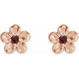 14K Rose Imitation Mozambique Garnet January Birthstone Flower Earrings