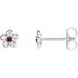 14K White Imitation Mozambique Garnet January Birthstone Flower Earrings