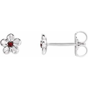 14K White Imitation Mozambique Garnet January Birthstone Flower Earrings