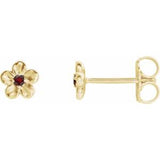 14K Yellow Imitation Mozambique Garnet January Birthstone Flower Earrings