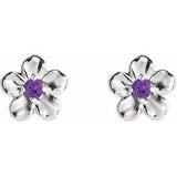 14K White Imitation Amethyst Febuary Birthstone Flower Earrings