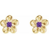 14K Yellow Imitation Amethyst Febuary Birthstone Flower Earrings