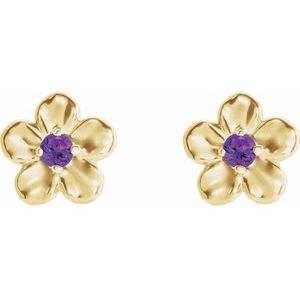 14K Yellow Imitation Amethyst Febuary Birthstone Flower Earrings