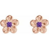 14K Rose Imitation Amethyst Febuary Birthstone Flower Earrings