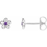 14K White Imitation Amethyst Febuary Birthstone Flower Earrings