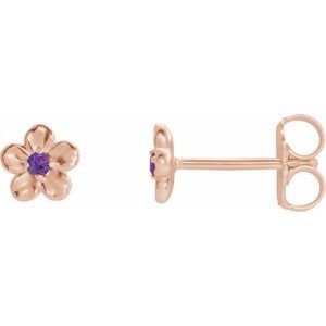 14K Rose Imitation Amethyst Febuary Birthstone Flower Earrings