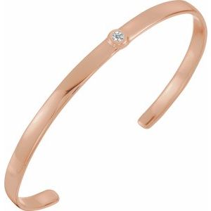 14K Rose 1/10 CT Natural Diamond Cuff 6" Bracelet