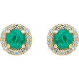 14K Yellow 4 mm Natural Emerald & 1/8 CTW Natural Diamond Earrings
