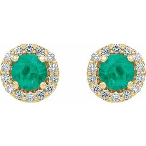 14K Yellow 4 mm Natural Emerald & 1/8 CTW Natural Diamond Earrings