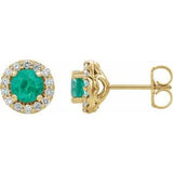14K Yellow 4 mm Natural Emerald & 1/8 CTW Natural Diamond Earrings