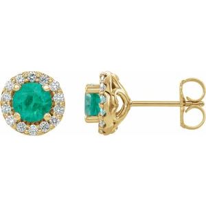 14K Yellow 4 mm Natural Emerald & 1/8 CTW Natural Diamond Earrings