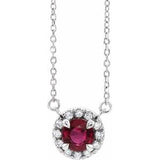 14K White 3 mm Lab-Grown Ruby &.03 CTW Natual Diamond 16" Necklace