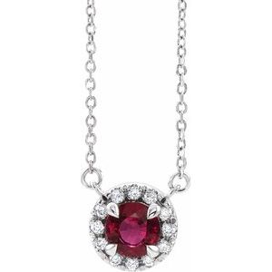 14K White 3 mm Lab-Grown Ruby &.03 CTW Natual Diamond 16" Necklace