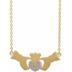 14K Yellow/White Claddagh 16" Necklace