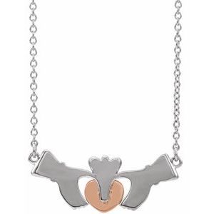 14K White/Rose Claddagh 16" Necklace