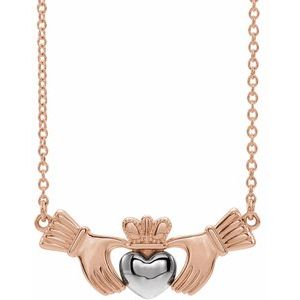 14K Rose/White Claddagh 16" Necklace