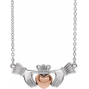 14K White/Rose Claddagh 16" Necklace