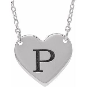 14K White Engravable Heart 16-18" Necklace