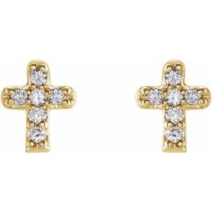 14K Yellow .06 CTW Natural Diamond Youth Cross Earrings