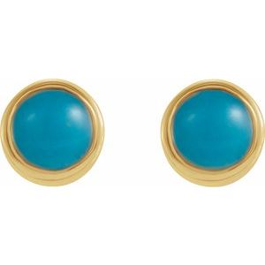 14K Yellow Natural Turquoise Bezel-Set Earrings