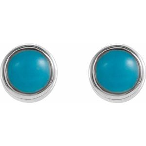 14K White Natural Turquoise Bezel-Set Earrings