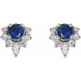 14K White Lab-Grown Blue Sapphire & 1/6 CTW Natural Diamond Earrings
