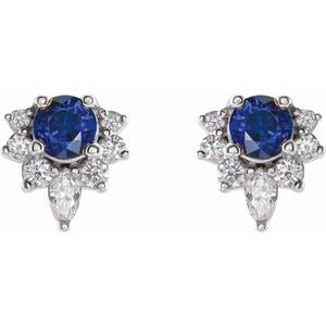 14K White Lab-Grown Blue Sapphire & 1/6 CTW Natural Diamond Earrings