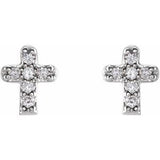 14K White .06 CTW Natural Diamond Youth Cross Earrings