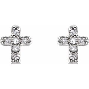 14K White .06 CTW Natural Diamond Youth Cross Earrings