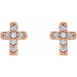 14K Rose .06 CTW Natural Diamond Youth Cross Earrings