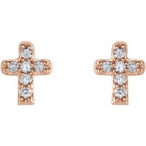 14K Rose .06 CTW Natural Diamond Youth Cross Earrings