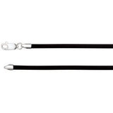 Sterling Silver 3 mm Black Rubber 18" Cord Necklace