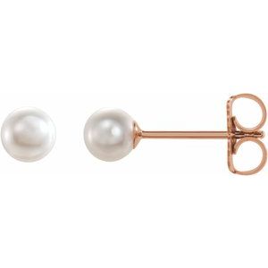 14K Rose Cultured White Akoya Pearl Earrings