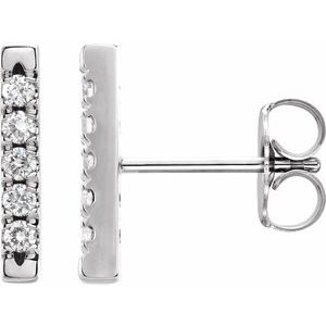 14K White 1/8 CTW Natural Diamond French-Set Bar Earrings