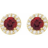 14K Yellow 4 mm Natural Mozambique Garnet & 1/8 CTW Natural Diamond Earrings