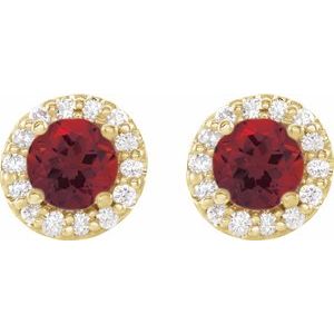 14K Yellow 4 mm Natural Mozambique Garnet & 1/8 CTW Natural Diamond Earrings
