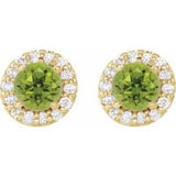 14K Yellow 4 mm Natural Peridot & 1/8 CTW Natural Diamond Earrings