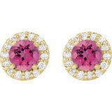 14K Yellow 4 mm Natural Pink Tourmaline & 1/8 CTW Natural Diamond Earrings