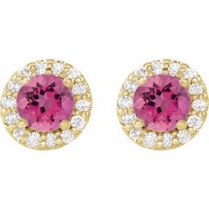 14K Yellow 4 mm Natural Pink Tourmaline & 1/8 CTW Natural Diamond Earrings