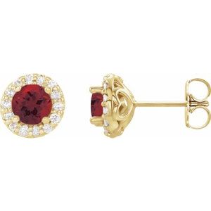 14K Yellow 4 mm Natural Mozambique Garnet & 1/8 CTW Natural Diamond Earrings