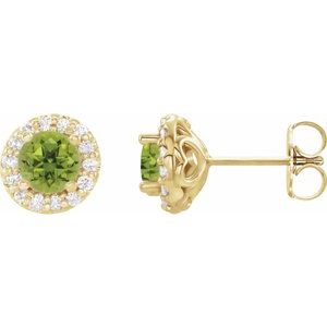 14K Yellow 4 mm Natural Peridot & 1/8 CTW Natural Diamond Earrings