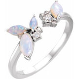 14K White Natural White Opal & 1/10 CTW Natural Diamond Negative Space Ring