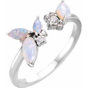 14K White Natural White Opal & 1/10 CTW Natural Diamond Negative Space Ring