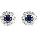 14K White 4 mm Lab-Grown Blue Sapphire & 1/3 CTW Natural Diamond Earrings