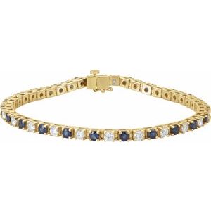 14K Yellow Natural Blue Sapphire &  2 3/8 CTW Natural Diamond Line 7" Bracelet