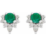 14K White Lab-Grown Emerald & 1/6 CTW Natural Diamond Earrings