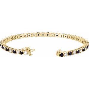 14K Yellow Natural Blue Sapphire &  2 3/8 CTW Natural Diamond Line 7" Bracelet