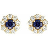 14K Yellow 4 mm Lab-Grown Blue Sapphire & 1/3 CTW Natural Diamond Earrings